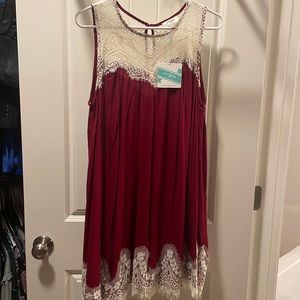 Umgee crimson red dress lace sleeveless NWT boutique
